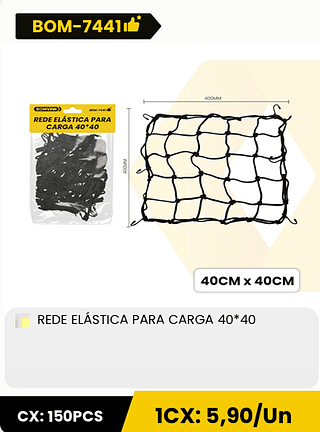 REDE ELÁSTICA PARA CARGA 40*40 CX: 150PCS 1CX: 5,90/Un