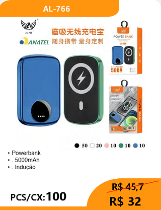 POWERBANK 5000mAh PCS/CX:100 R$ 32
