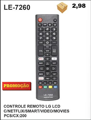 CONTROLE REMOTO LG LCD C/NETFLIX/SMART/VIDEO/MOVIES 200PÇ=2,98$