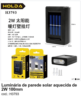 Luminária de parede solar aquecida de 2W 100mm R$ 8,1 PC/CX:200