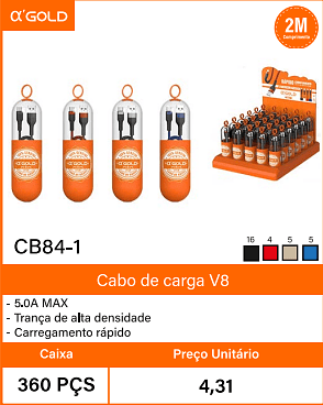 Cabo de carga V8 Caixa 360 PCS Preco Unitario 4,31