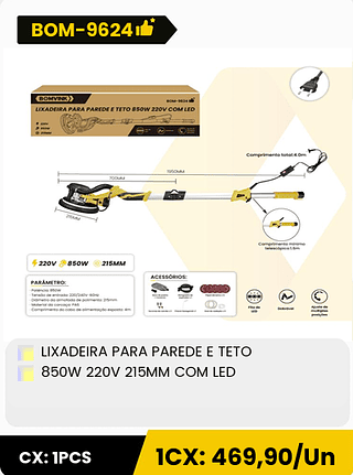 LIXADEIRA PARA PAREDE E TETO 850W 220V 215MM COM LED CX: 1PCS 1CX: 469,90/Un