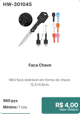 Faca Chave 960pçs R$ 4.00