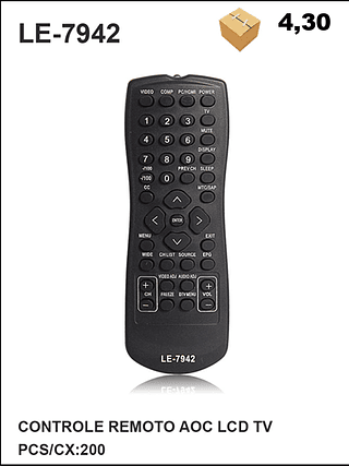 CONTROLE REMOTO AOC LCD TV 200PÇ=4,3$