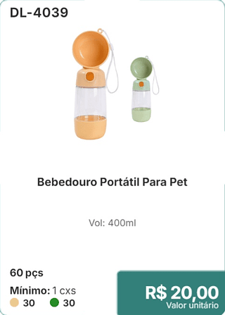 Bebedouro Portátil Para Pet 60 pcs R$ 20