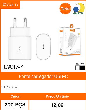 Fonte carregador USB-C Caixa 200 PCS Preco Unitario 12,09