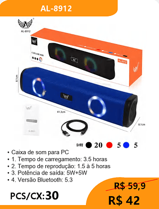 Caixa de som para PC PCS/CX:30 R$ 42