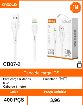 Cabo de carga iOS - Caixa 400 PCS - Preco Unitario 3,96