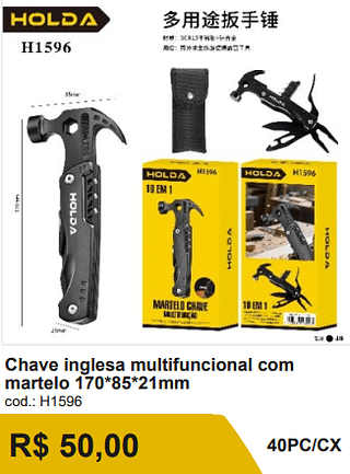 Chave inglesa multifuncional com martelo 170*85*21mm R$ 45.00 40PC/CX