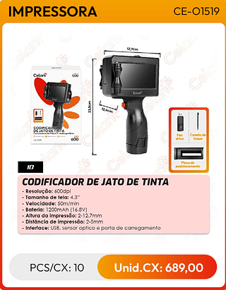 CODIFICADOR DE JATO DE TINTA PCS/CX: 10 Unid.CX: 689,00