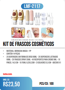 kit de frascos cosméticos PCS/CX: 100 UNID. CX: r$23,50