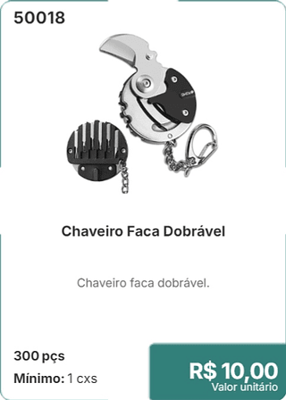 Chaveiro Faca Dobrável 300 pçs R$ 10.00