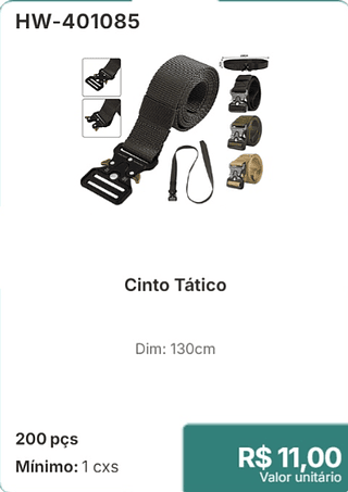 Cinto Tático 200 pçs R$ 11,00