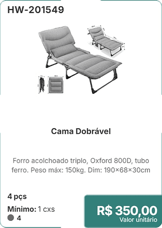 Cama Dobrável 4 pçs R$ 350,00