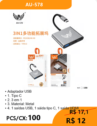 Adaptador USB PCS/CX:100 R$ 12