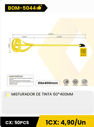 MISTURADOR DE TINTA 60*400MM CX: 50PCS 1CX: 4,90/Un