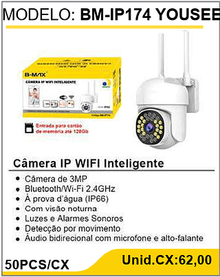 Câmera IP WIFI Inteligente 50PCS/CX Unid.CX:62,00