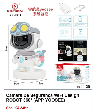 Câmera De Segurança WIFI Design ROBOT 360° (APP YOOSEE) R$ 108 PCS/Cx:20