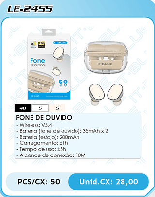 FONE DE OUVIDO PCS/CX: 50 Unid.CX: 28,00