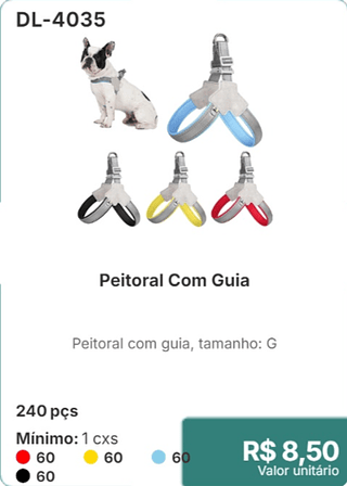 Peitoral Com Guia 240 pçs R$ 8.50