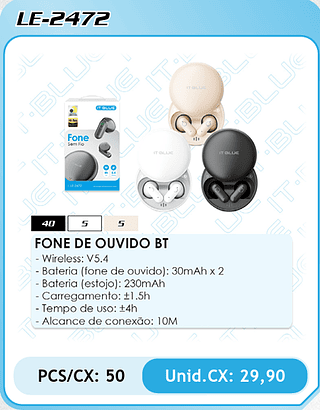 FONE DE OUVIDO BT PCS/CX: 50 Unid.CX: 29,90