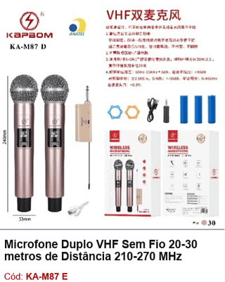 Microfone Duplo VHF Sem Fio 20-30 metros de Distância 210-270 MHz R$85,5 PCS/CX:30