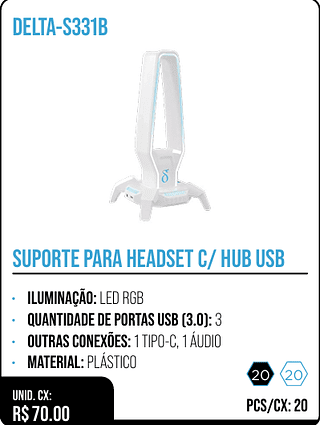 SUPORTE PARA HEADSET C/ HUB USB UNID. CX: R$ 70.00 PCS/CX: 20