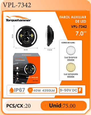 FAROL AUXILIAR DE LED 7.0" PCS/CX:20 Unid:75.00