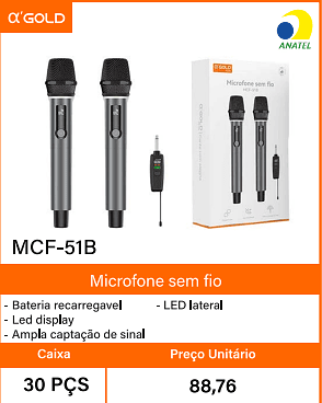 Microfone sem fio Bateria recarregavel - Caixa 30 PCS Preco Unitario 88,76