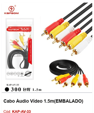Cabo Áudio Vídeo 1.5m R$ 2,97 PCS/cx:300