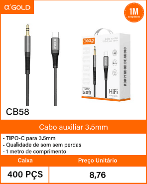 Cabo auxiliar 3.5mm Caixa Preco Unitario 400 PCS 8,76
