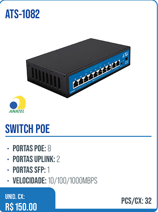 SWITCH POE UNID. CX: R$ 150.00 PCS/CX: 32
