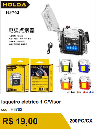 Isqueiro eletrico 1 C/Visor R$ 17.10 200PC/CX