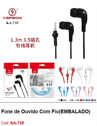 Fone de Ouvido Com Fio R$1,44 PCS/CX:1000