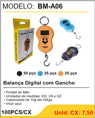 Balança Digital com Gancho 100PCS/CX Unid. CX: 7,50