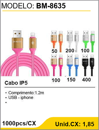 Cabo IP5 1000pcs/CX Unid.CX: 1,85