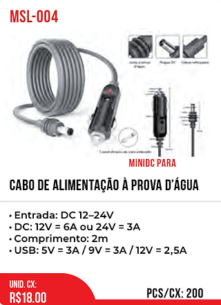 Cabo De Alimentação Á Prova D’água 200PÇ=18$