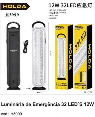 Luminária de Emergência 32 LED´S 12W R$ 40,5 PC/CX:30