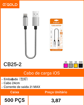 Cabo de carga iOS Caixa 500 PCS Preco Unitario 3,87