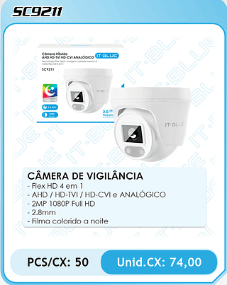 CÂMERA DE VIGILÂNCIA PCS/CX: 50 Unid.CX: 74,00