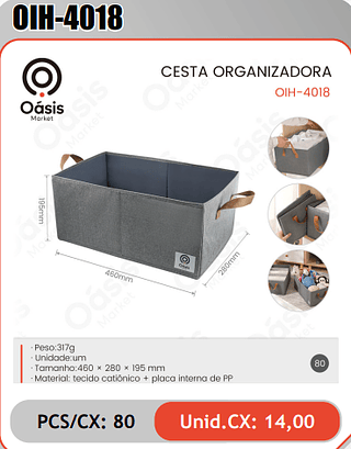 CESTA ORGANIZADORA PCS/CX: 80 Unid.CX: 14,00