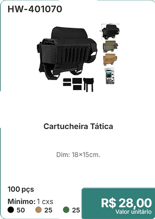 Cartucheira Tática 100 pçs R$ 28,00