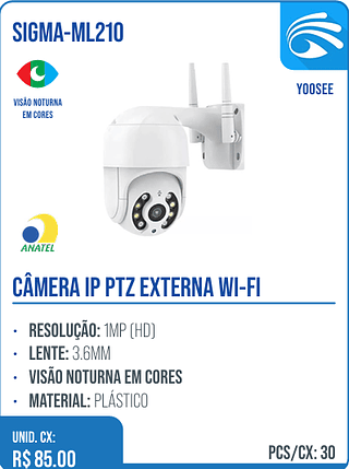 CÂMERA IP PTZ EXTERNA WI-FI UNID. CX: R$ 85.00 PCS/CX: 30